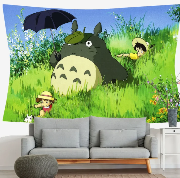 Cute Totoro Tapestry Japan Anime Wall Art Wall Hangings Anime Gift Home Decor Kids Birthday Party Gifts Idea