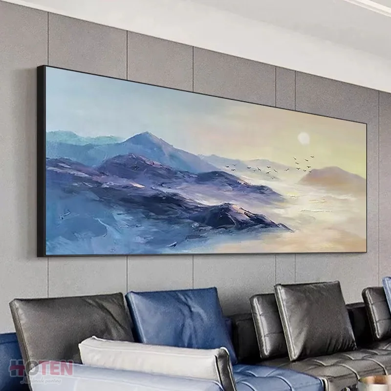 Mountains and rivers sunrise oil painting Heavy Texture Artworks Modern Design Decorative Canvas Mountains Abstract Art Wall