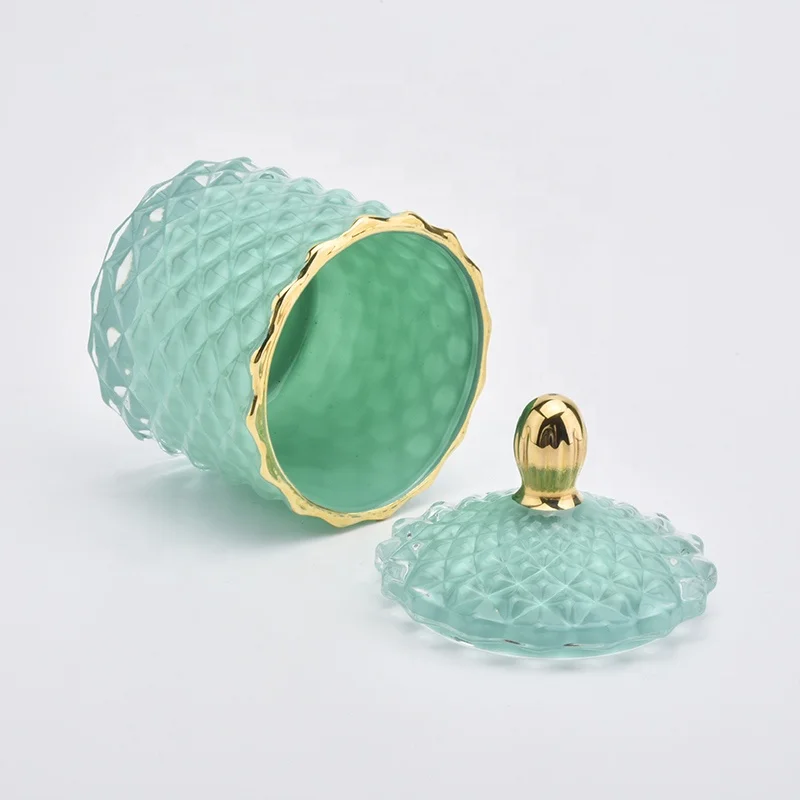 4 oz Geo Cut Glass Candle Jars with Gold Rim