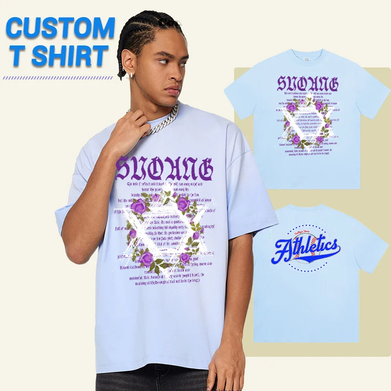 Custom football t-shirt rhinestone t shirt high quality cotton for men blank bamboo oversized heavy cut and sew shirts pro club