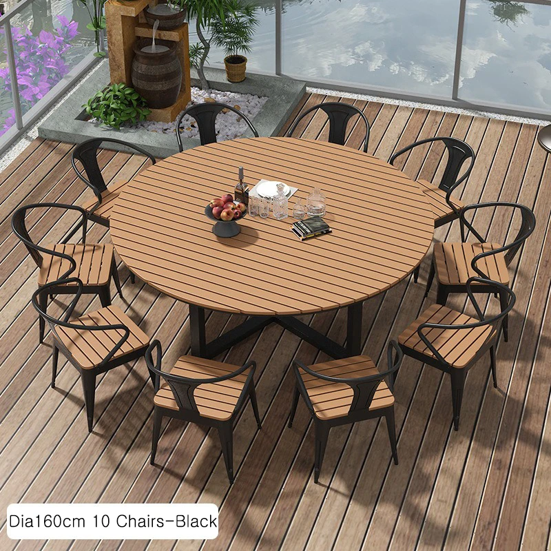Round Outdoor Dining Table Set Plastic Wood Outdoor Tables for Restaurant and Dining Room in Garden Tables and Chairs sets