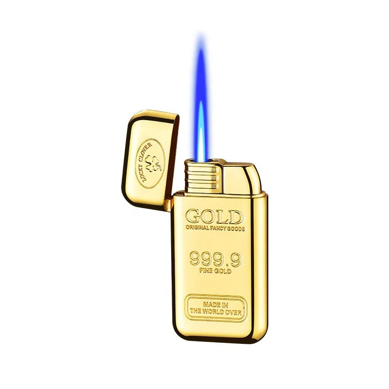 Gold Bar Shaped Metal Lighter Refillable Butane Blue Torch Lighter