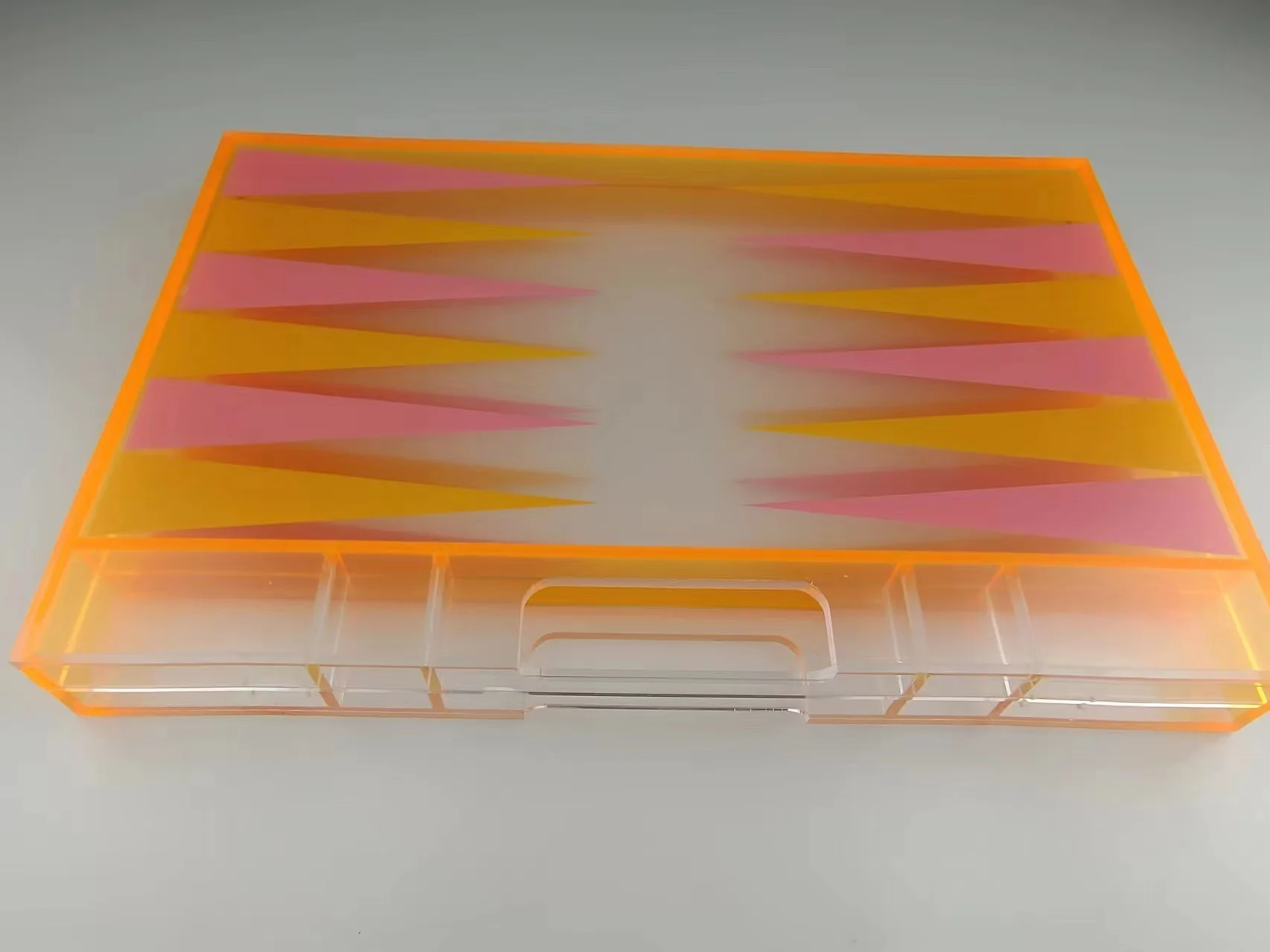 orange pink Waterproof Lucite Backgammon Set high glossy boardgame set Magnetic Closure with Handle
