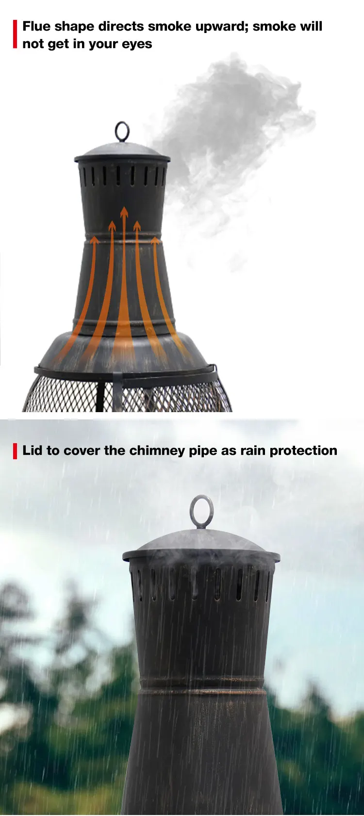 Steel Chiminea Outdoor Fire Pit Patio Garden Dome Fireplace Outdoor Heater Log Burner Vintage brazier with charcoal grate