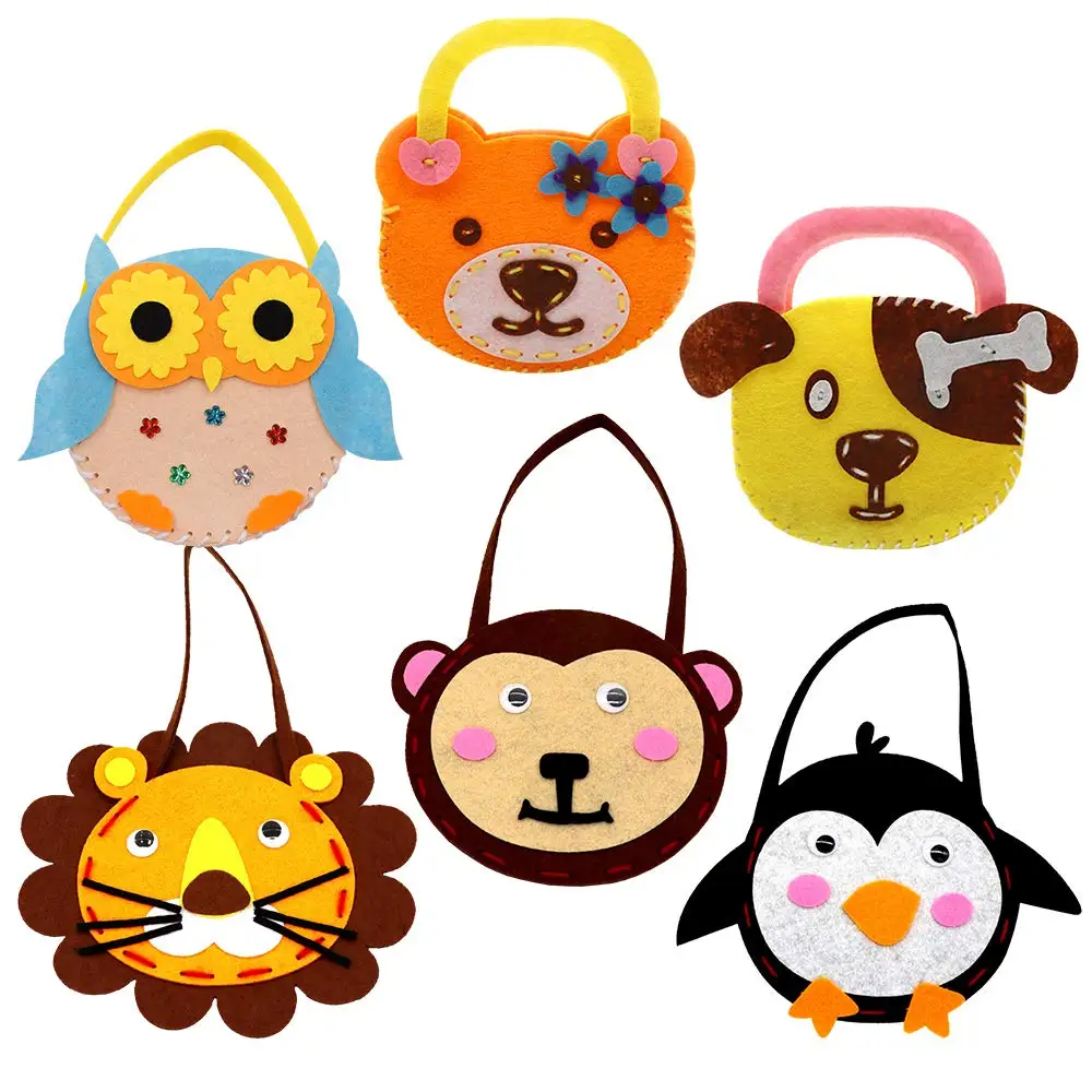 6 Pieces Each Set Cute Felt Wool Handmade Handbag Sewing Craft Kit With Safe Needles