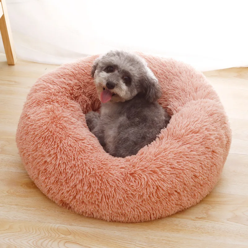 Dog & Cat Long Plush Pet Bed Calming Beds, Soft Pets Kennel Dog Round Cat Winter Cushion, Warm Sleeping Mat