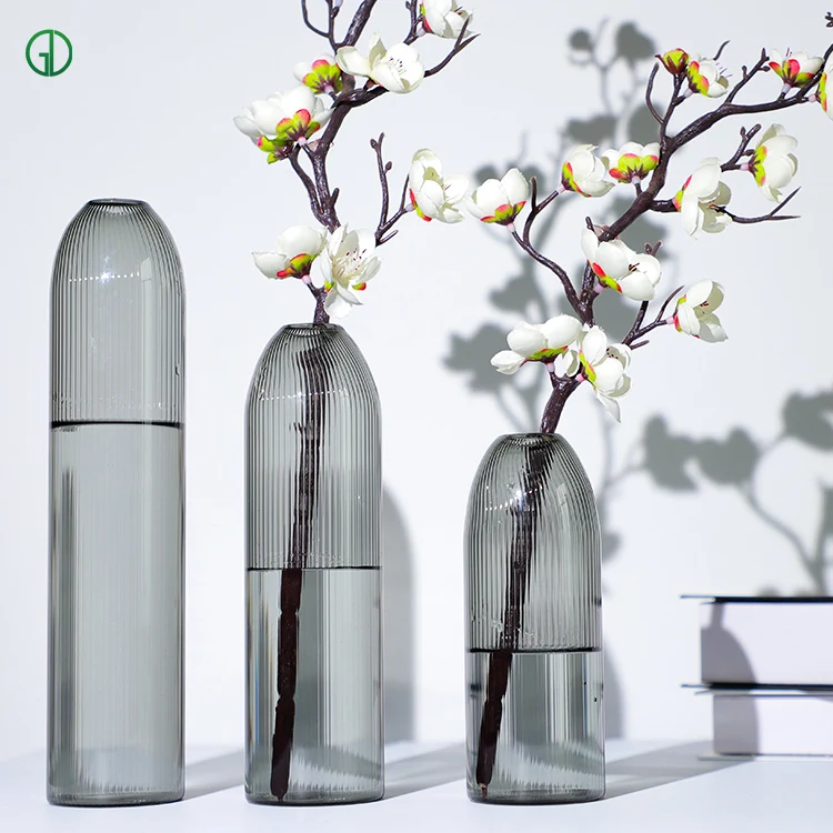 Simple Glass Stripe Light Luxury Bud Vase Creative Modern Living Room Flower Arrangement Decoration Indoor Dry Flower Decoration