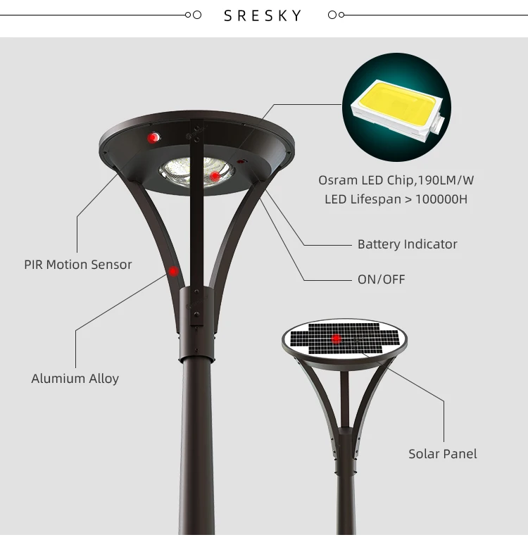 Solar garden light decoration and lighting all in one high brightness outdoor lamp with pir motion sensor