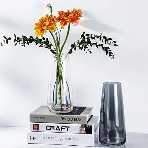 Modern hand-made glass transparent hydroponic plant container magic clear glass cone flower vase for wedding decor