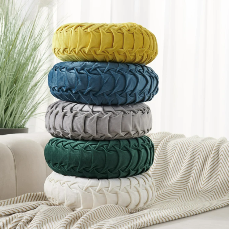 Fashion Velvet Pleated Round Floor Pumpkin Cushion Pillow Pouf Soft Comfortable Throw Home Sofa Decor
