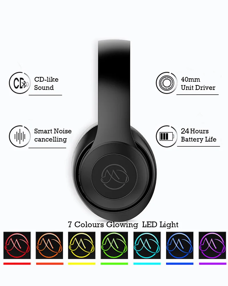 BH10 OEM LED stereo wireless bluetooth 5.0 super bass ANC HIFI sound headphone with active noise cancelling headphones bluetooth