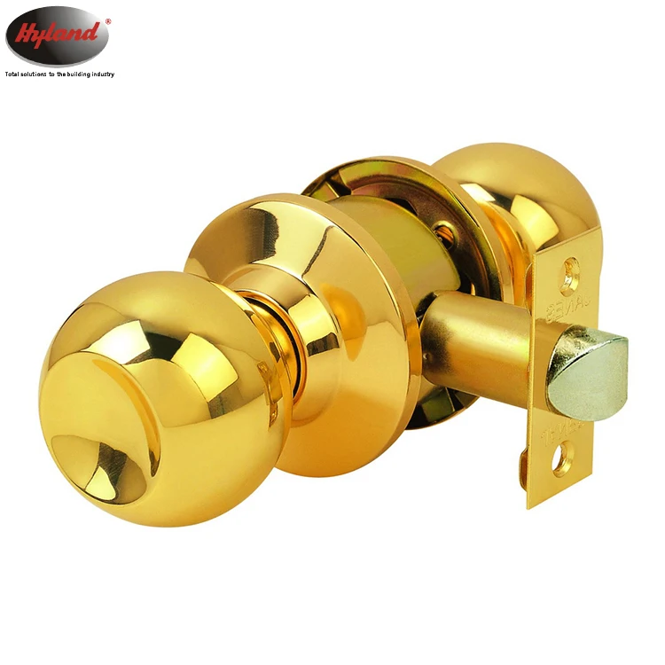 Passage function cylindrical knob door lock, Hyland OEM High quality 587PB PS polished brass, double side round ball door lock