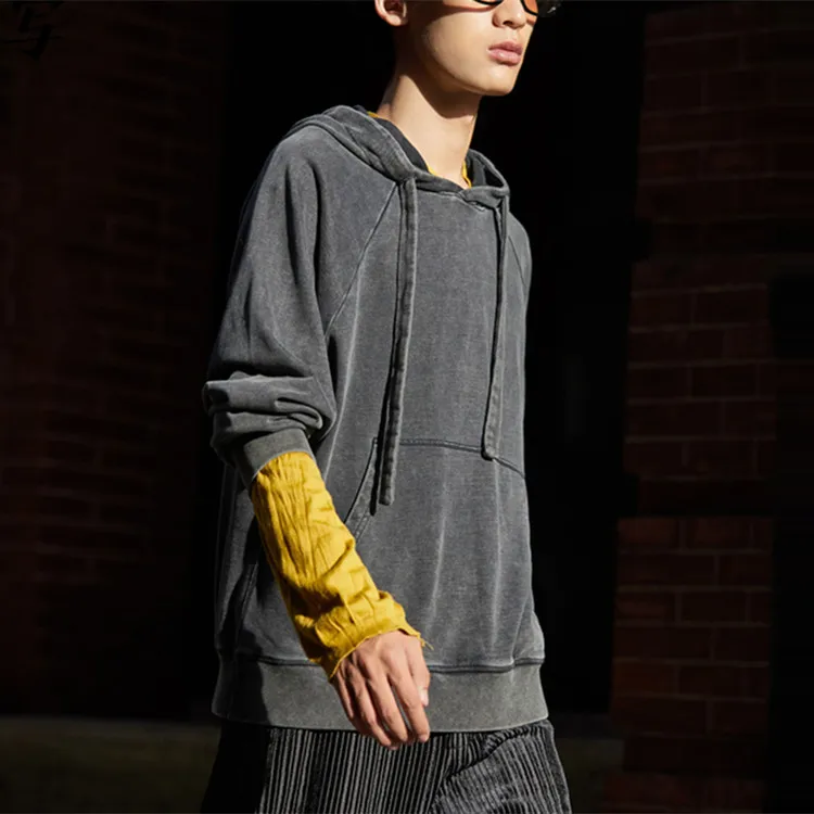 Wholesale Custom Made High Quality Private Label Logo Blank Mens Acid Wash Hoodies Set