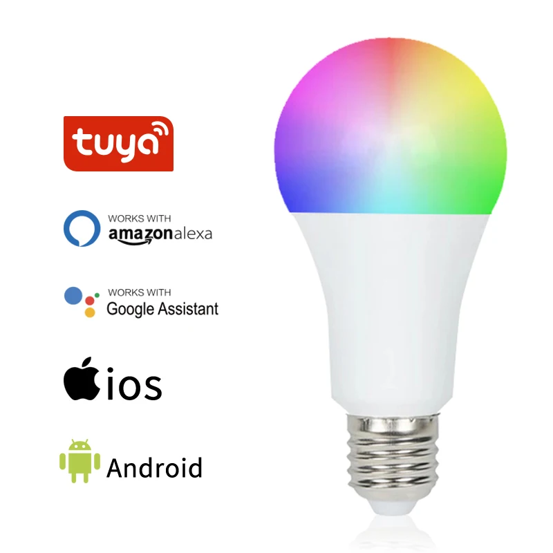  Хорошее Качество светодиодной wifi смарт-лампы A60 A19 9W 806lm tuya RGBCCT разноцветные огни Совместимость с Alexa и Google home