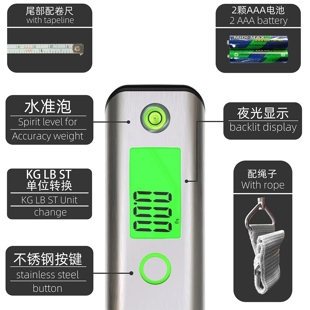 high accurate 50kg 0.05kg digital hand held travel scales portable luggage scale