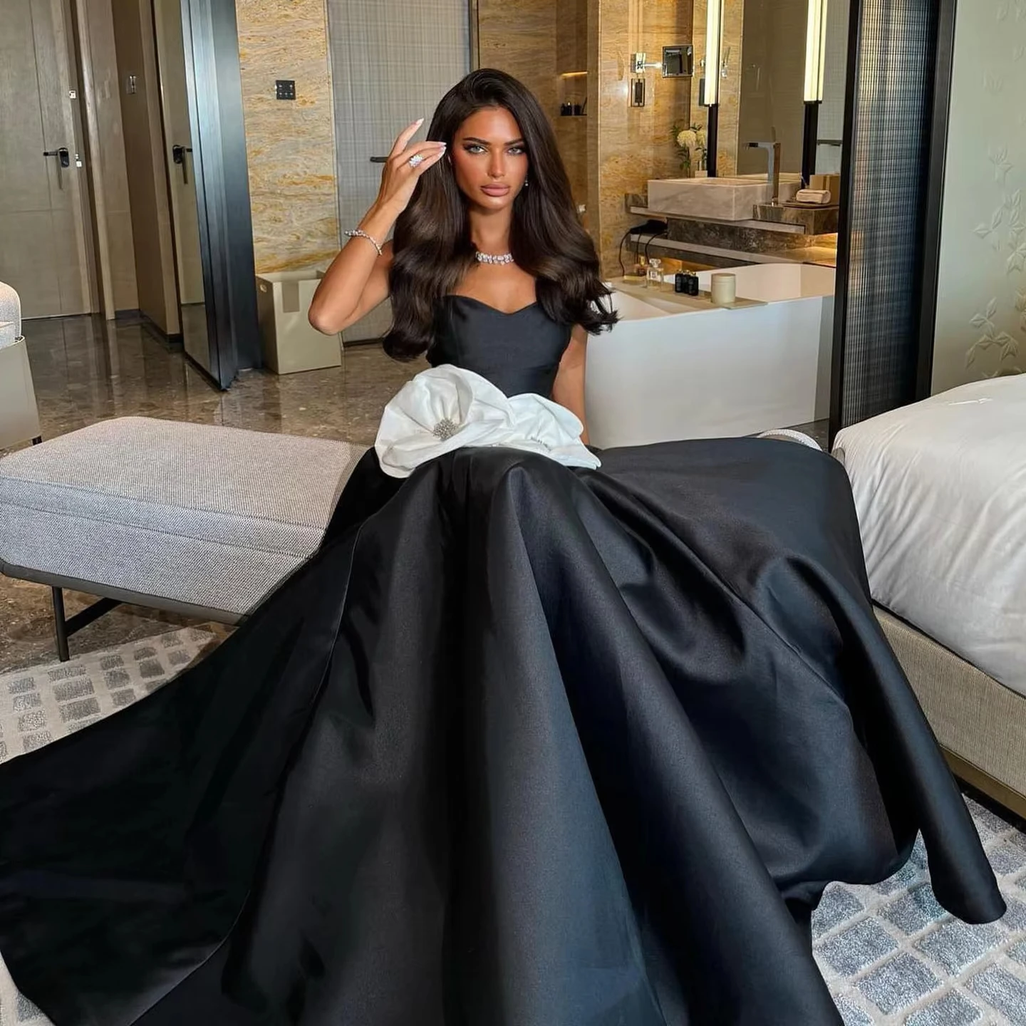 Jancember SF092 Chic Black Sweetheart Sleeve Evening Dresses For Party Prom