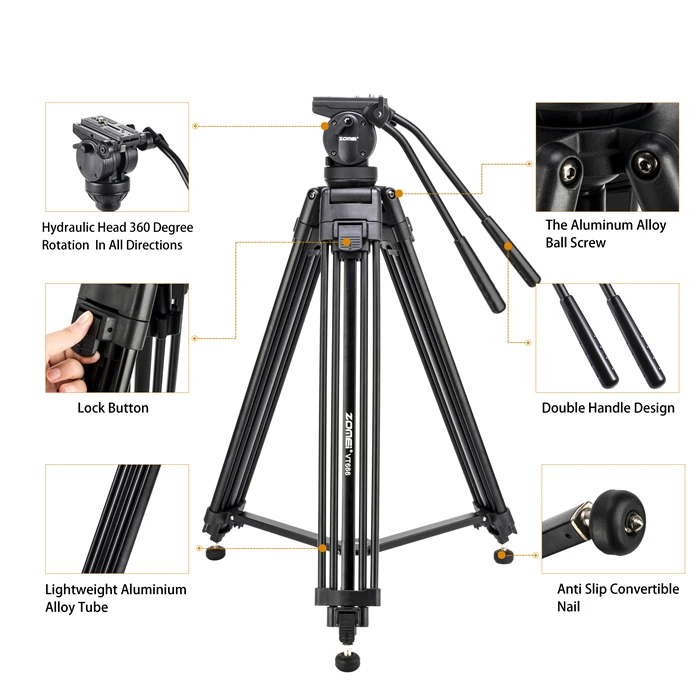 ZOMEI VT666 Professional Heavy Duty DV Camcorder Fluid Pan Head Tripod
