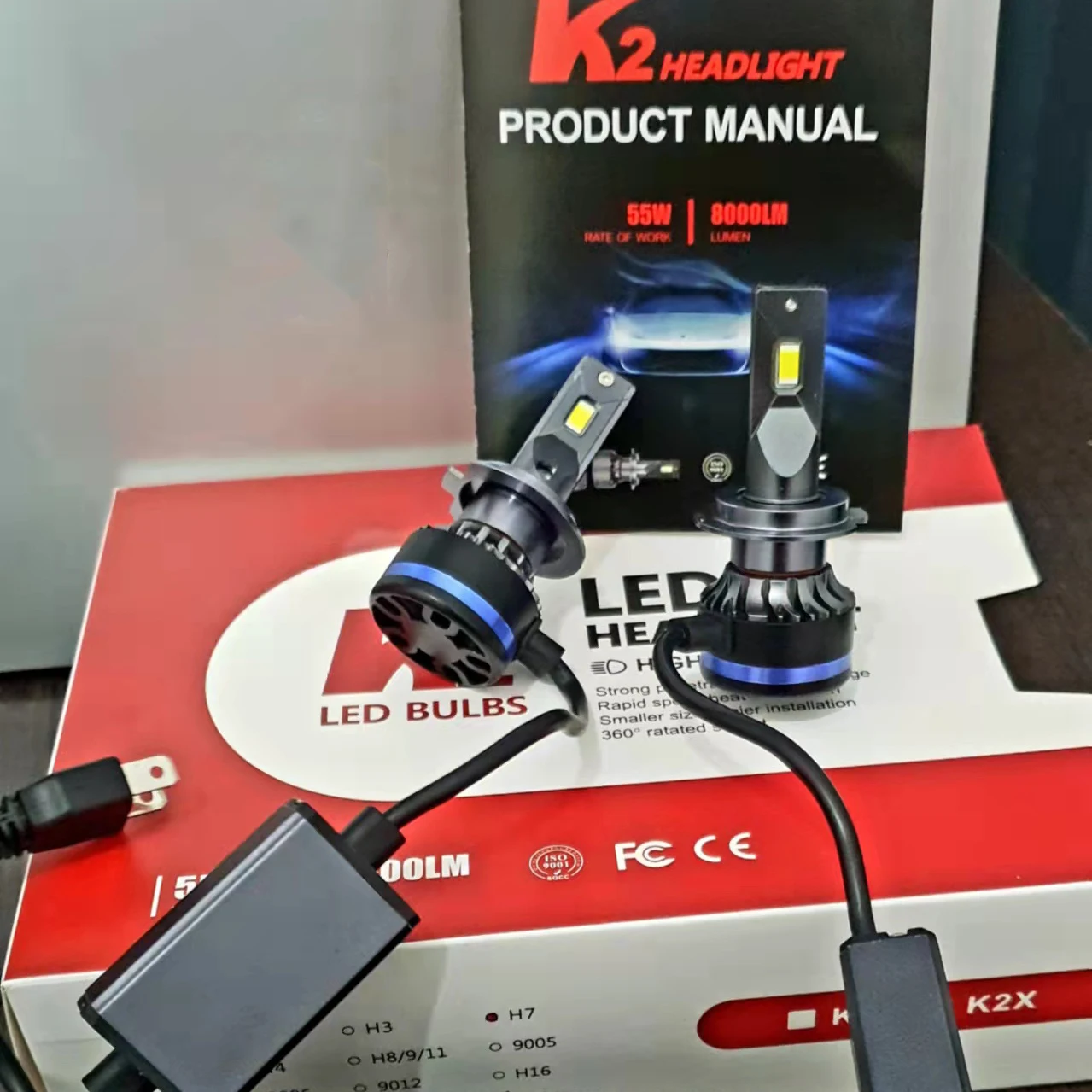 High Quality 55W 8000LM K2 LED Car Light CANBUS Error Free H11 H7 H4 LED Headlights Bulb