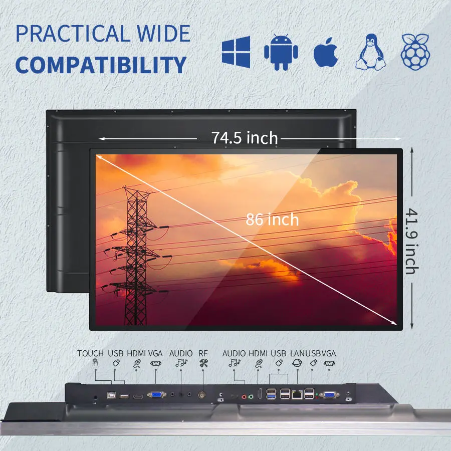 Large 86 inch classroom Led smart all in one touch screen panel pc interactive whiteboard monitor