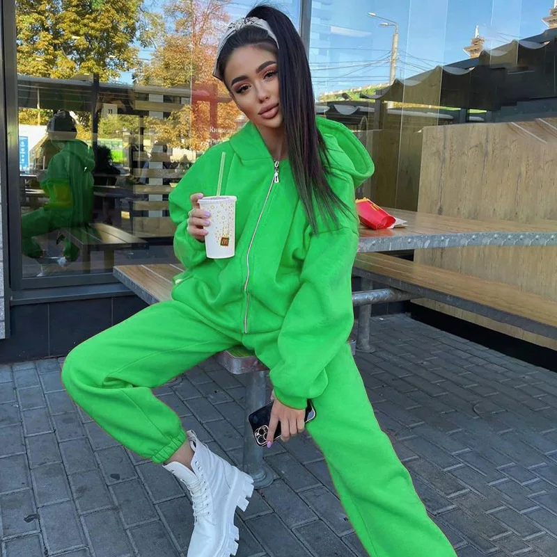 Wholesale Manufacturer Apparel Ladies Two Pieces Set Long Sleeve Cropped Top Hoodie Women Plain Tracksuit jogging suit set