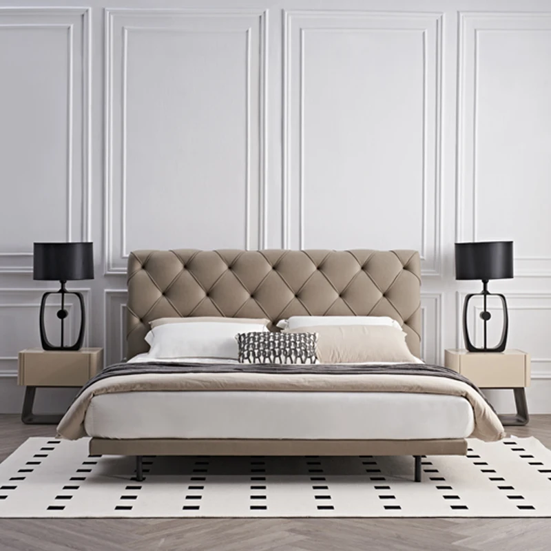 Audrey Modern Style Headboard Bedroom Furniture Bed Frame Easy Assembly Velvet Fabric Upholstered Bed