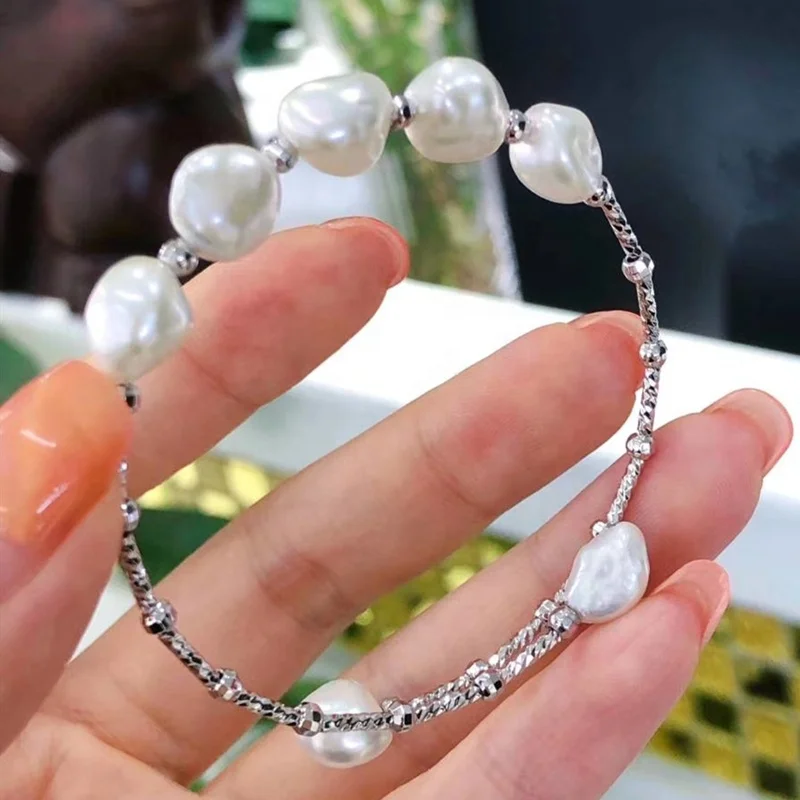 Cheap stretch girl genuine fresh water 9-10mm nice nugget irregular pearl bracelet
