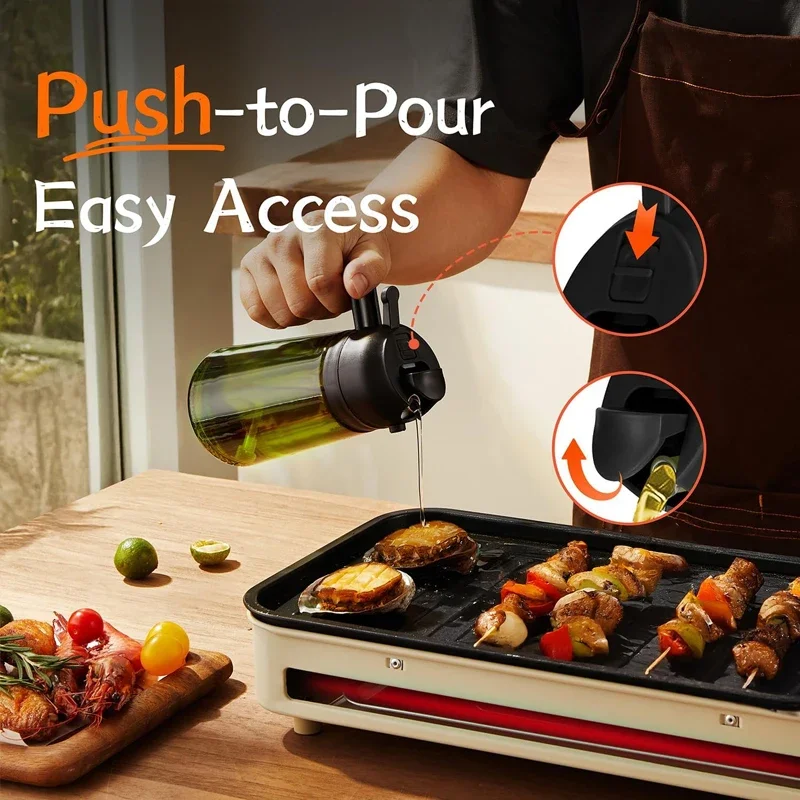 16oz Customized Cooking Olive Oil Sprayer BBQ Salad Soy Sauce Oil Dispenser for Kitchen Dark Green Dual Spray Pour Glass Bottle