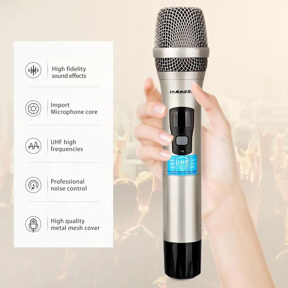 Беспроводной микрофон KTV InAndOn UHF, портативный беспроводной микрофон с приемником, профессиональный ручной микрофон для караоке
