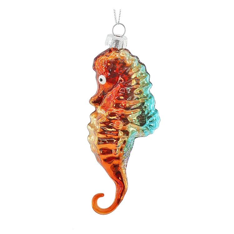 Customized Xmas Tree Funny Baubles Glass Small Seahorse Hanging Ornaments Colorful Christmas Decoration