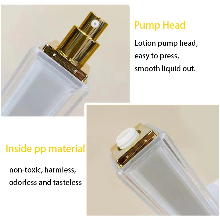 Elegant classy looks plastic bottle acrylic cream lotion jar 30ml 50ml 100ml perfume foggy facial mist square spray bottle