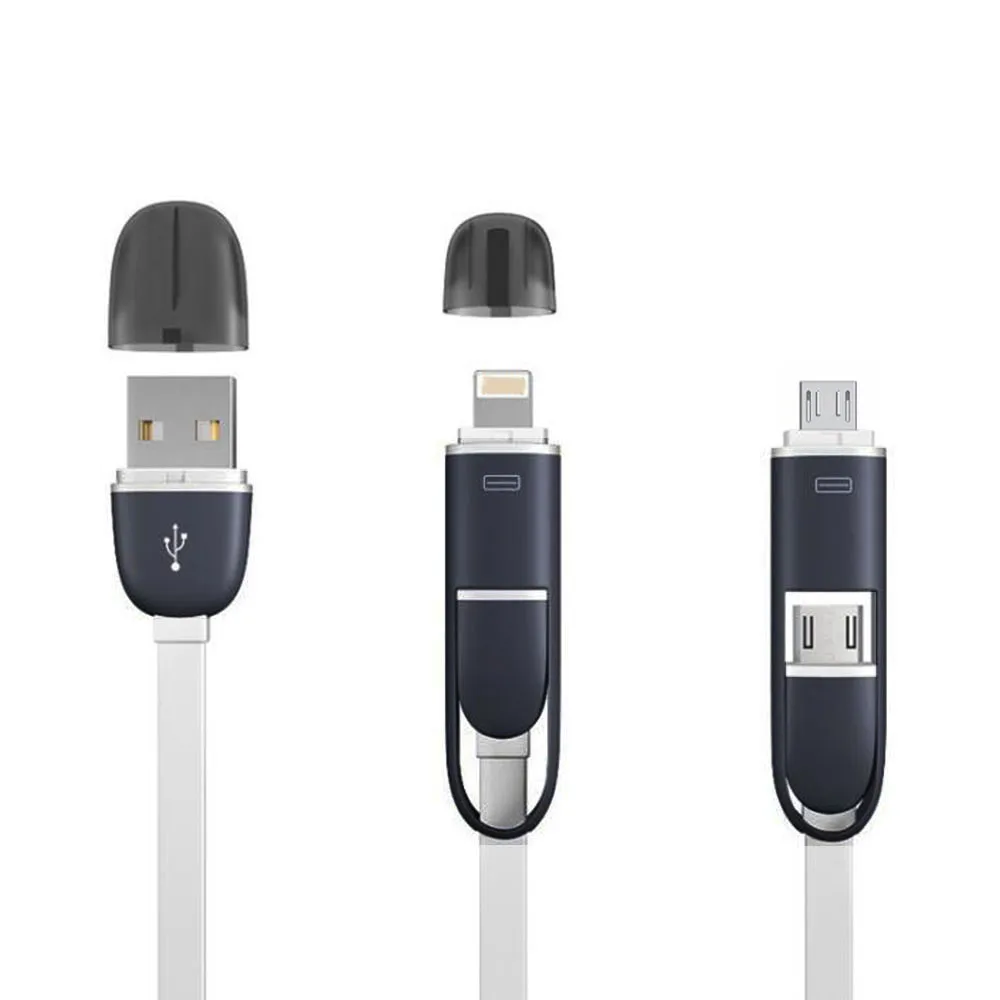 Custom Promotional Gift 2 in 1 Retractable Charging Cable  USB to Micro usb & Lighting Fast Charge Cable for Android & Apple 1m
