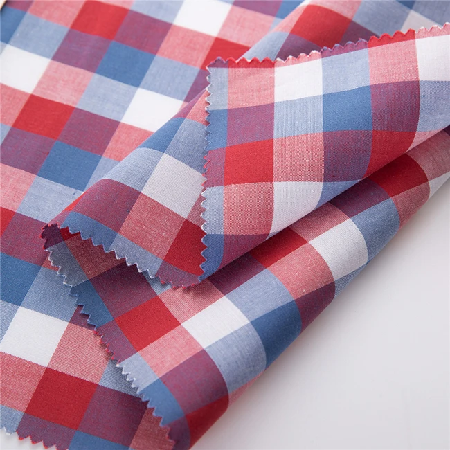 
Modern Design Blue White Red plaid poplin fabric 100% Cotton fabric 