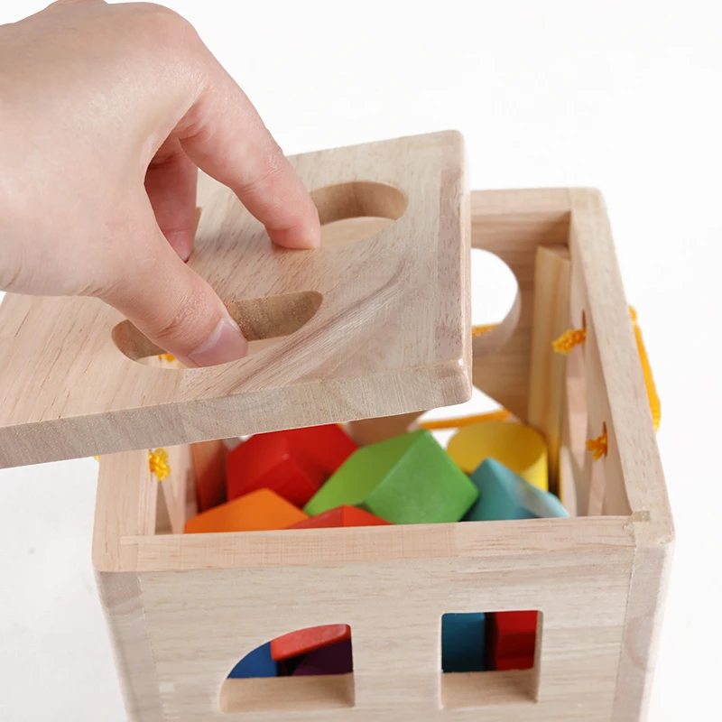 Wood Geometric Shape Blocks and Sorter Sorting Cube Box  Building Blocks Puzzles Educational Toys For Toddler Preschool Children