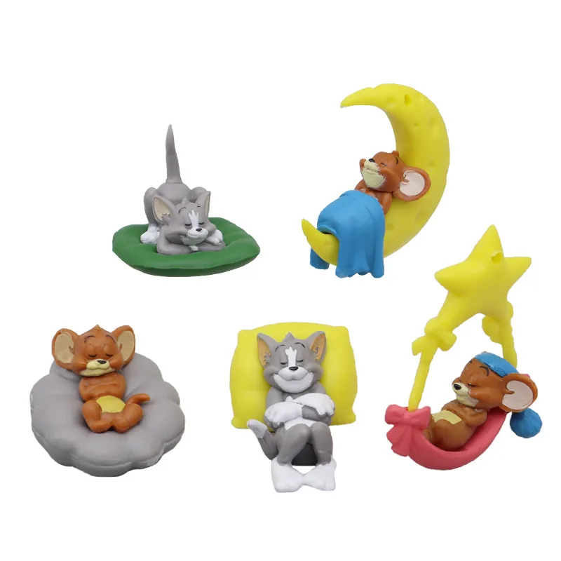 Wholesale 5pcs Per Set Mini 5cm Tom Cat Plastic Figure Animal Cats Mouse Jerry Figurine Doll Toys For Cake Topper Decoration