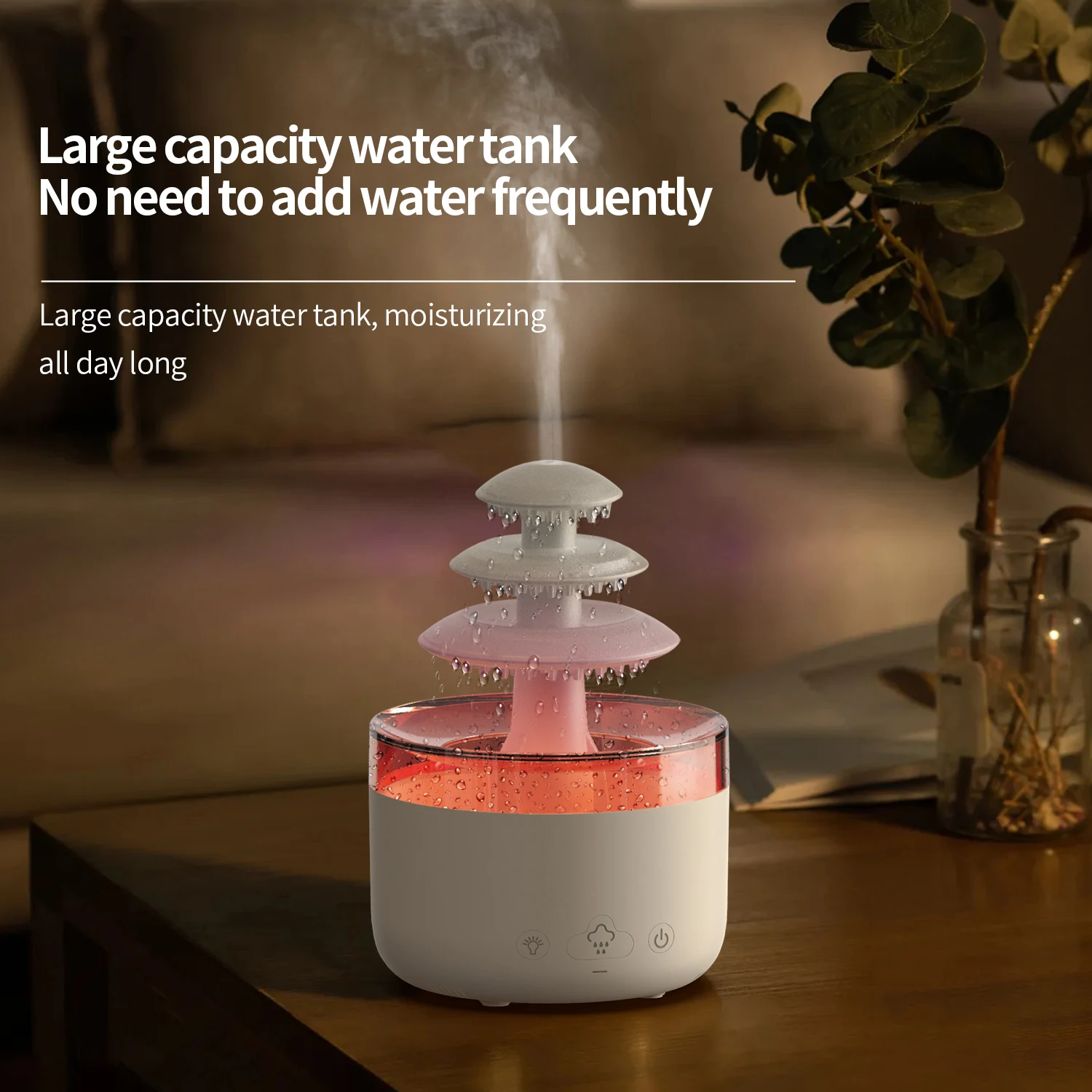 Mushroom Rain Humidifier Water Drop Cloud Essential Oil Diffuser For Home Aroma Bedroom Night Light Waterfall Lamp Humidifier