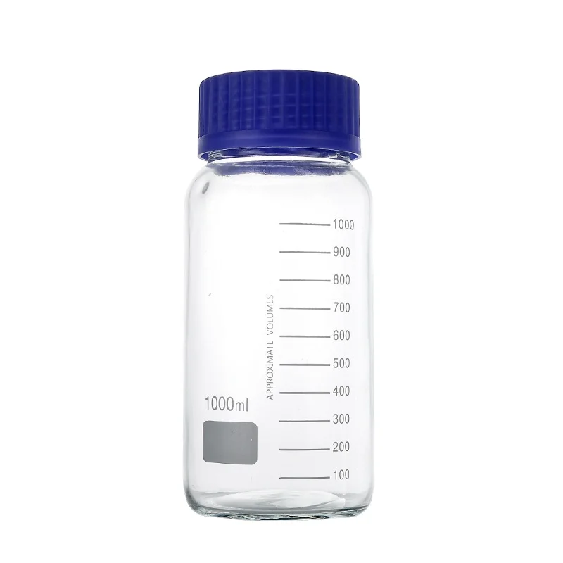 Laboratory Wide Mouth Reagent  1000ml Borosilicate Glass Media Storage Bottle Jars With Blue Screw Cap 1 Liter