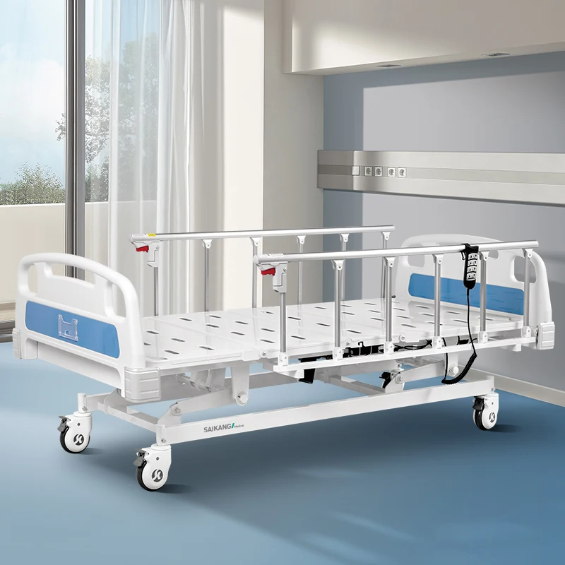 A6k Healthward Stainless Steel Adjustable Patient Clinic Medical Bed Price 3 Function Electric ICU Hospital Bed with Wheels