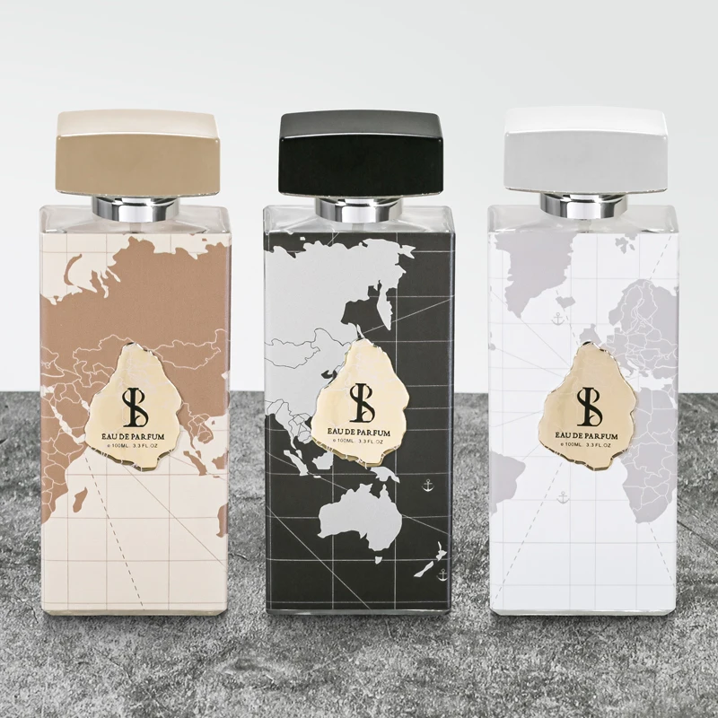 UV Printing World Map Aluminum Nameplate LOGO Luxury Empty Perfume Glass Bottles 100ml