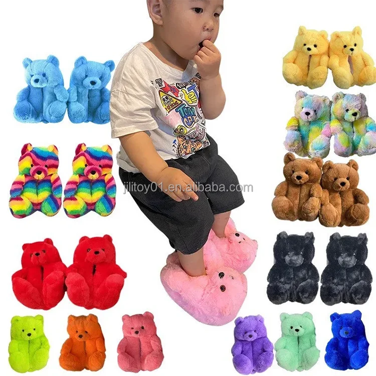 wholesale kids teddy bear slippers plush set and pink bag custom for women girls