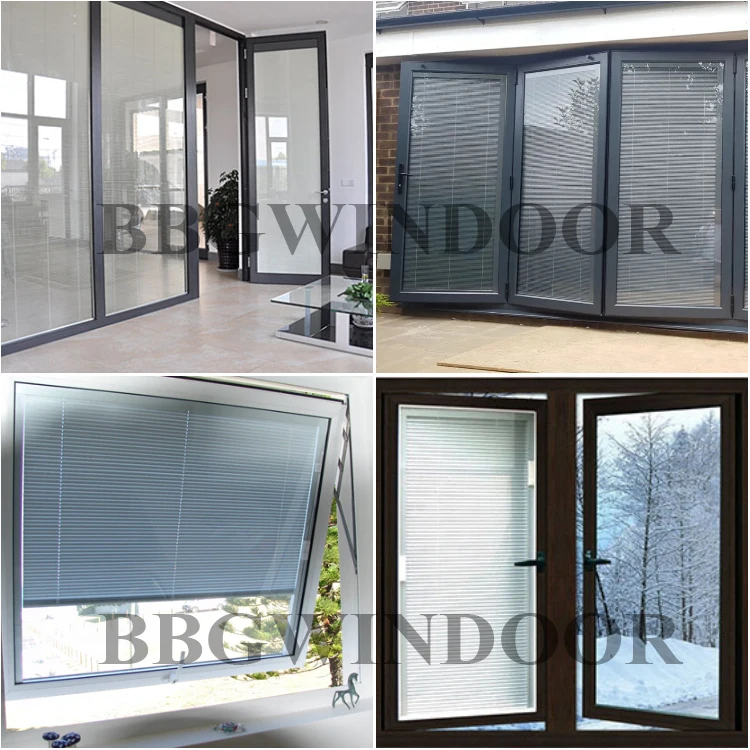 BBGWINDOOR Hot Selling Aluminium Double Glass Door With Venetian Blinds Magnetic Curtain Anti-Damage Blinds For Windows