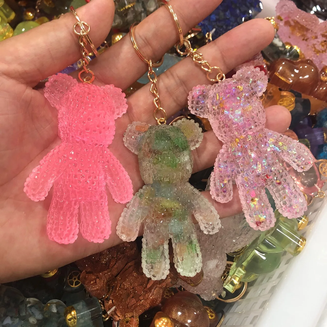 gemstone natural stones bear Keychain Accessories Creative Funny Like Real Keychain 3D Safety