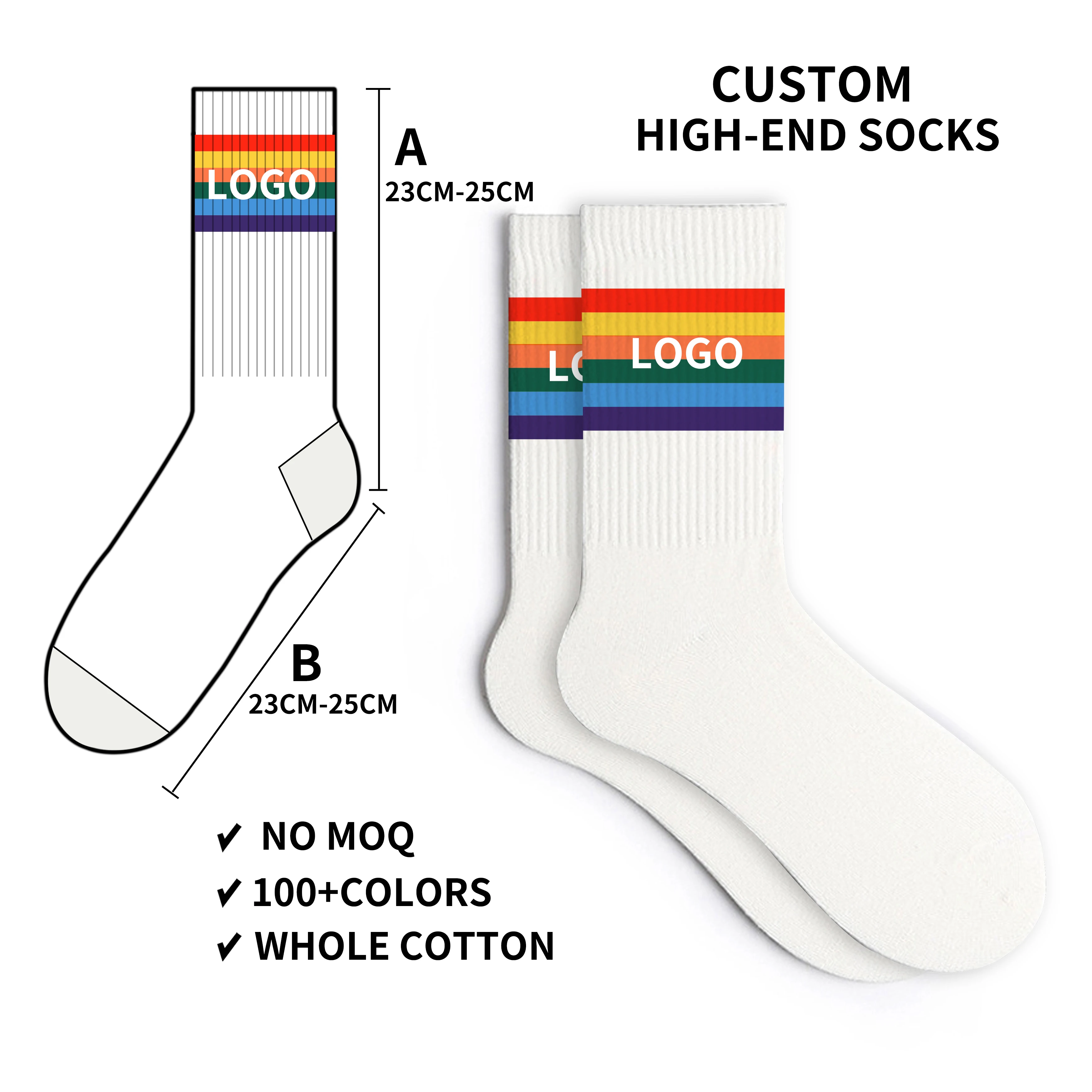 custom logo socks manufacturer unisex cotton socks white no MOQ fast sample
