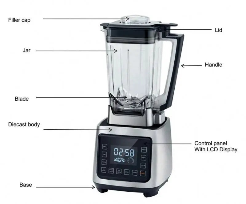 Hot Sale Aluminum Die-Cast Led Housing And Plastic Container Heavy Duty Food Blender Commercial Blender Ice Crush Blender