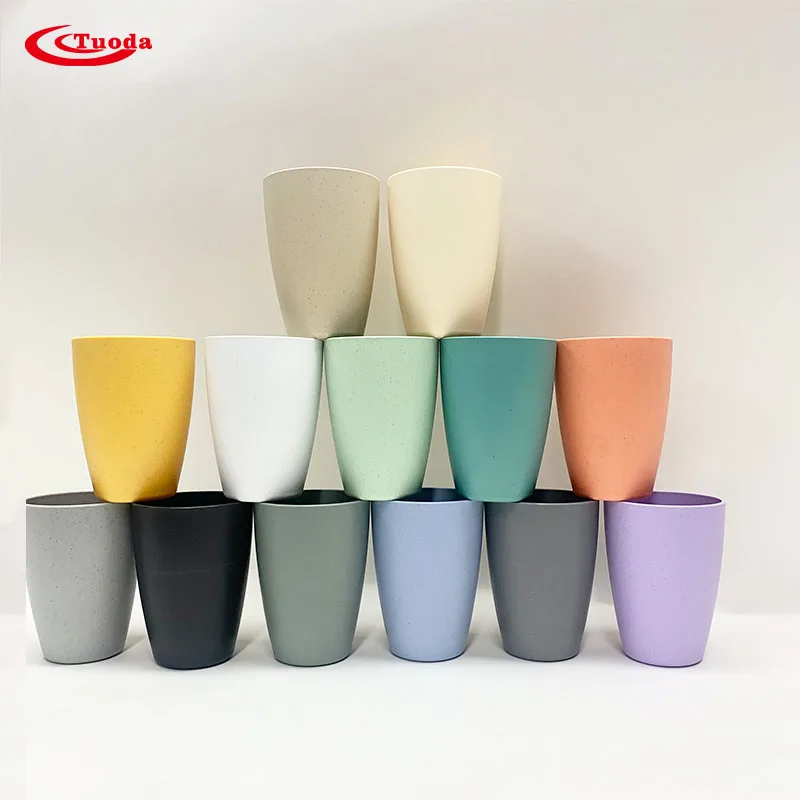 12OZ Eco-friendly Wheat straw Plastic drink cups plastic reusable gargle cups bulk Unbreakable coffee tea cups wholesale custom