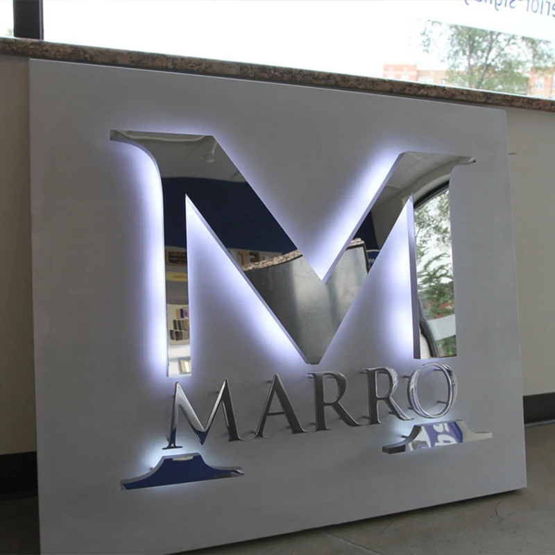 Customized company hotel image wall logo sign back luminous letter led logo sign