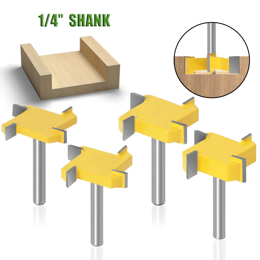 ALPHA 1/4 Inch shank T-slot Cutter Router Bit  4 Flute Carbide Tipped T-track Slotting Wood Milling Cutter