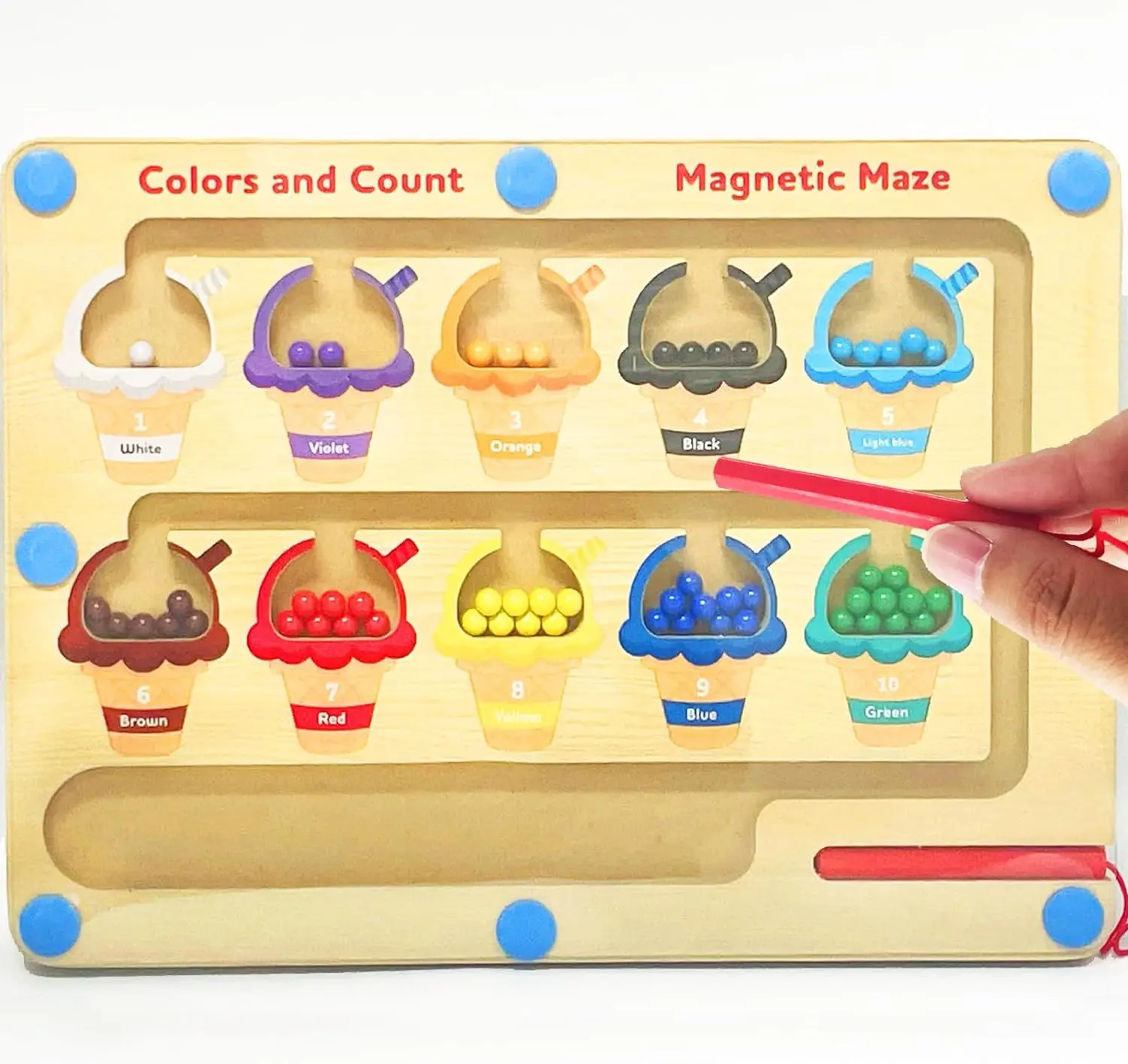 PT OEM&ODM Ice Cream Magnetic Color And Number Maze Wooden Magnet And Maze Game Magnetic Color Maze Board Puzzles