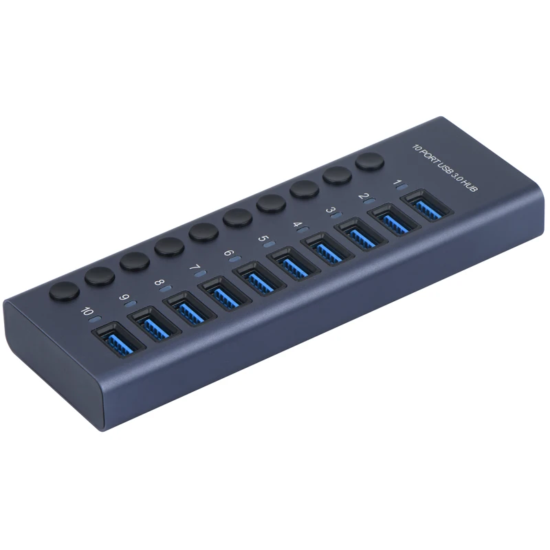 Factory In Stock High Speed usb splitter 10 Port Usb 3.0 Usb Hub With  Power Supply  Individual Led On