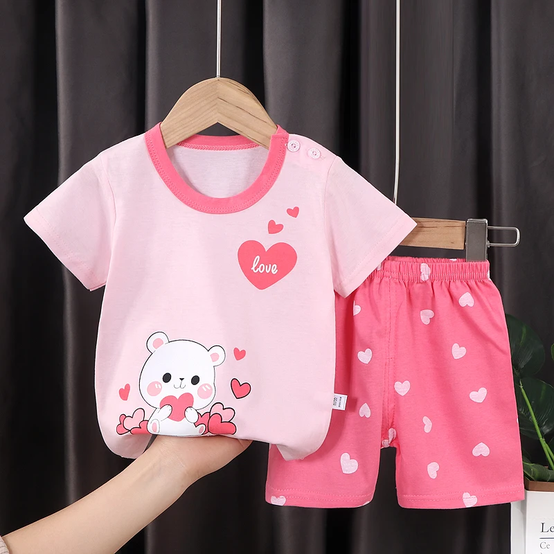 Summer Wholesale Children Kids Clothes Short Sleeve Baby T Shirt Boys Clothing Set Spring 100% Cotton  Suit