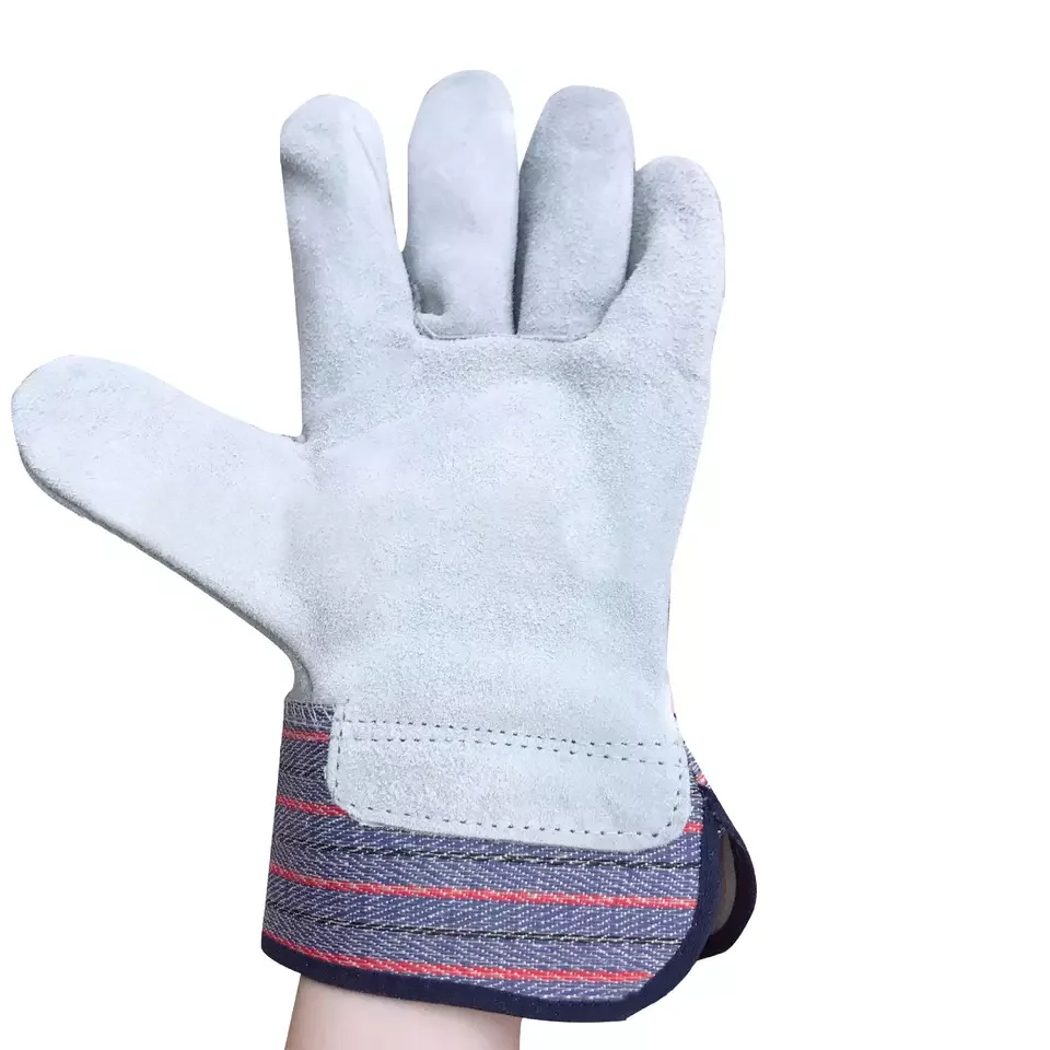 Regular Cowhide Leather Work Gloves with Rubberized Safety Cuff Gloves for Driving and Construction Average Size